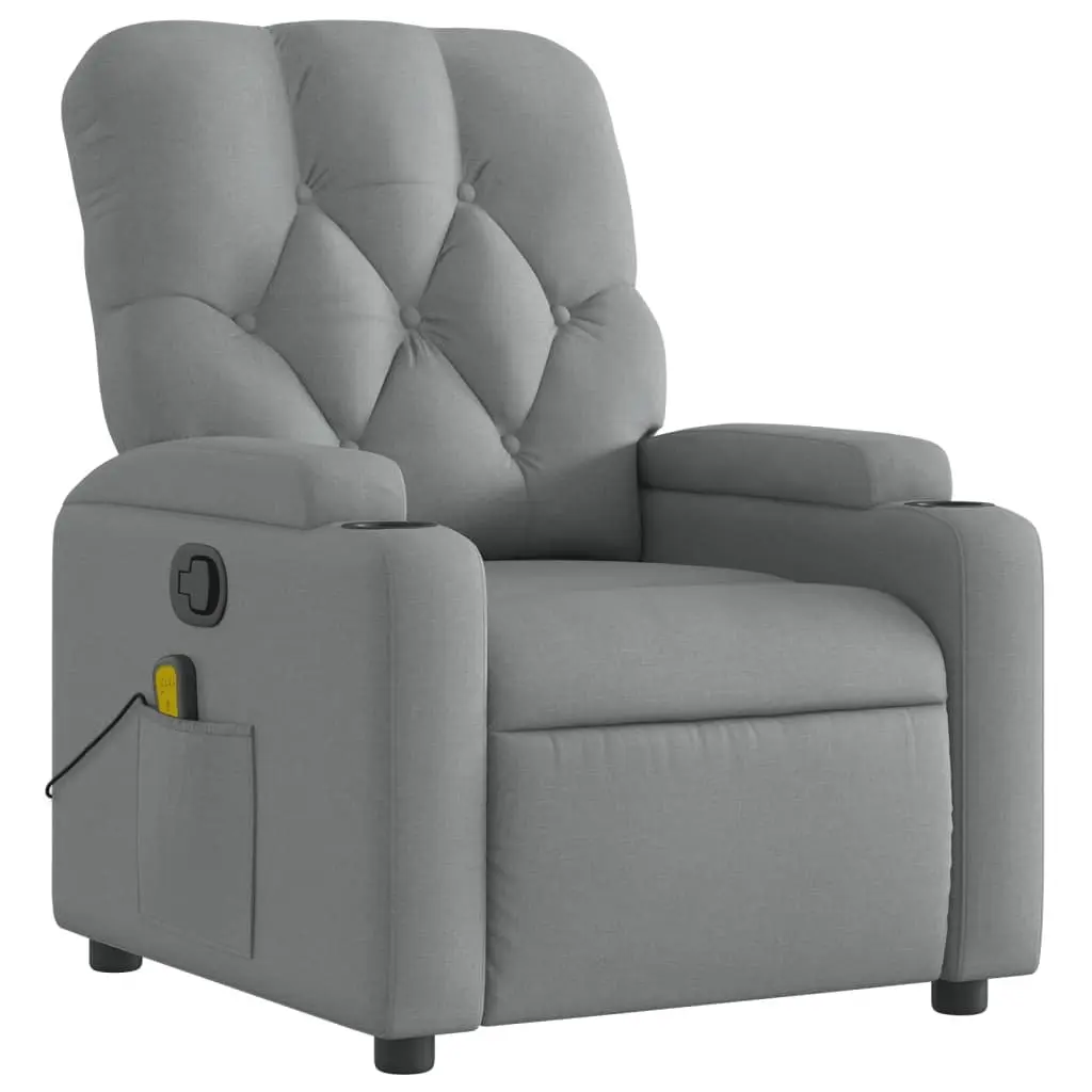 Massage Recliner Chair Manual Recline Vibration 135 Degrees Light Grey Fabric