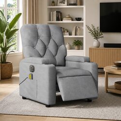 Electric Recliner Chair in Grey Fabric with Massage Function