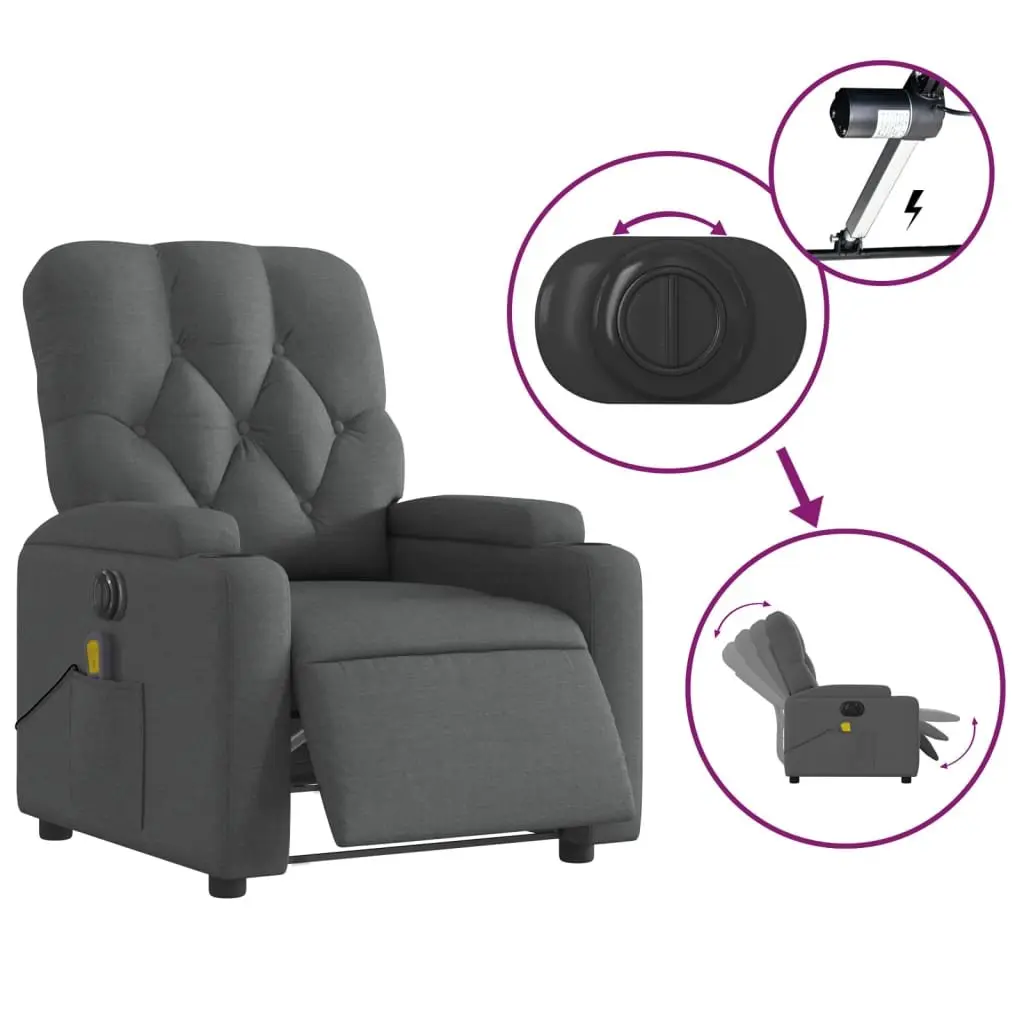 Electric Massage Recliner Chair Comfort Grey Fabric 135 Degrees
