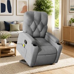 Grey Fabric Power Lift Recliner with Massage Function