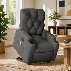 Grey Fabric Power Lift Massage Recliner Armchair