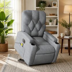 Electric Recliner Chair in Grey Fabric with Massage Features