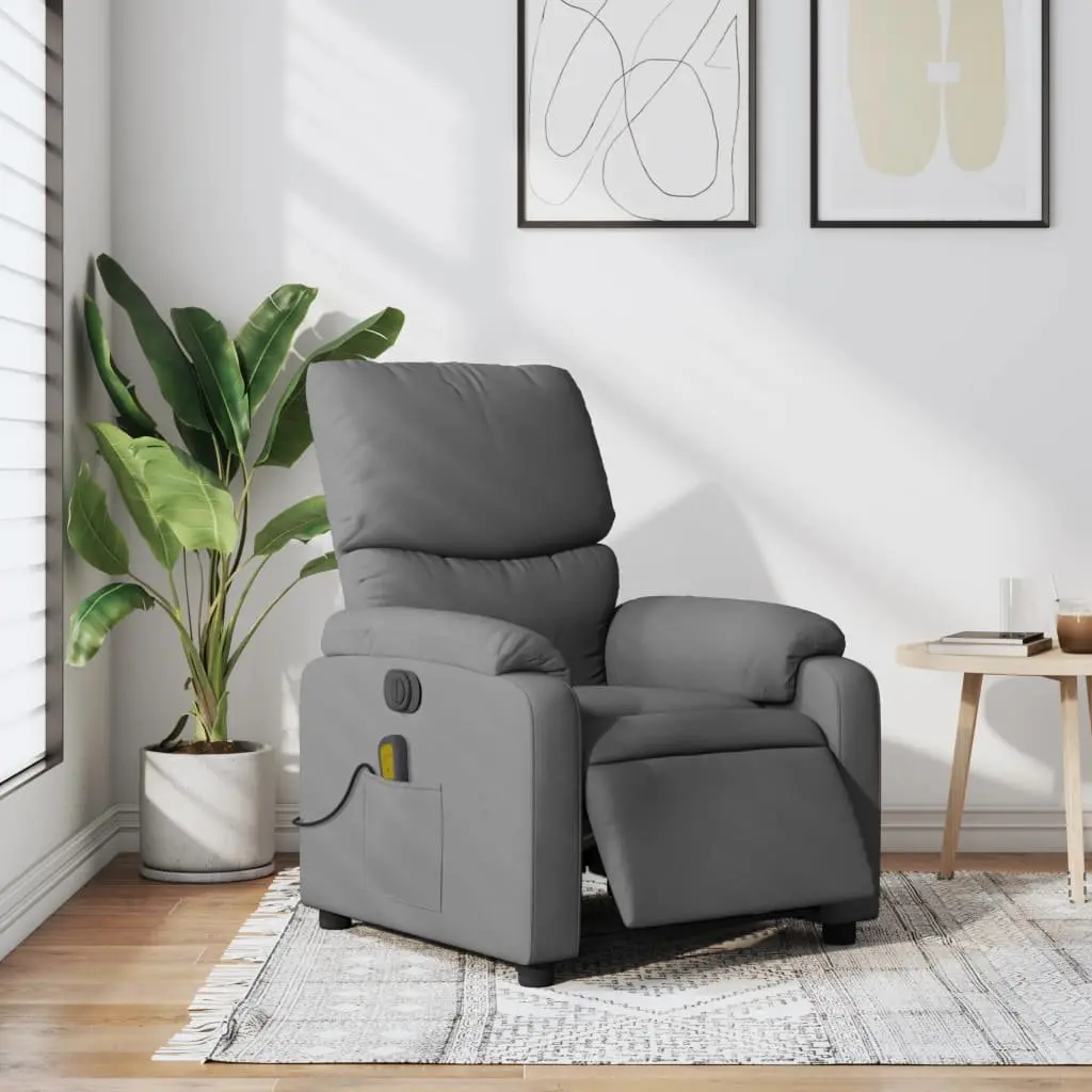 Electric Massage Recliner Chair Grey Fabric Armchair Footrest Relaxation Lounge