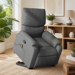 Grey Fabric Electric Lift Recliner with Massage Features