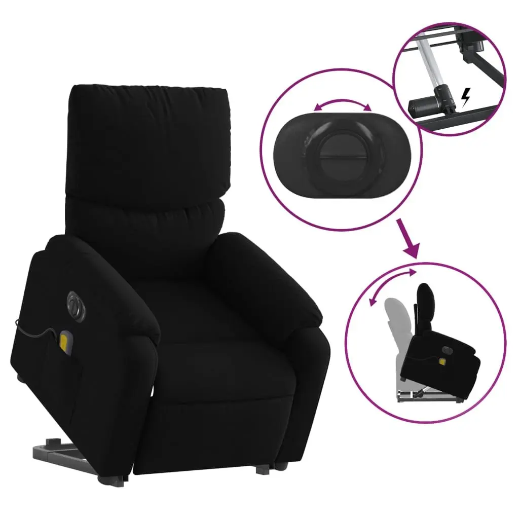 Electric Recliner Chair with Power Lift Assistance and Massage Function Black Fabric для Elderly