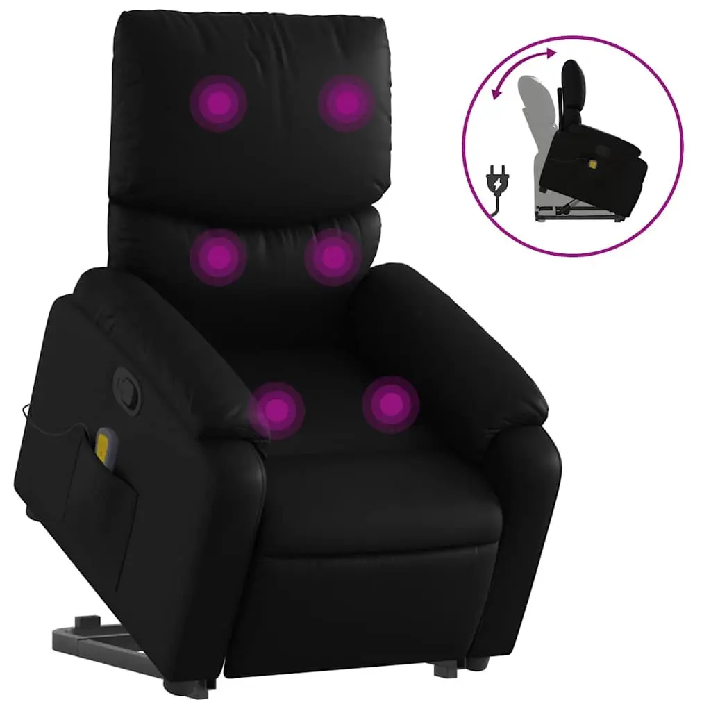 Electric Massage Recliner Chair Power Lift Function Manual Reclining 135 Degrees Black Faux Leather