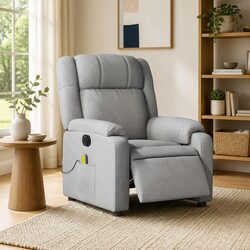 Electric Recliner Chair with Vibration Massage, Grey Fabric