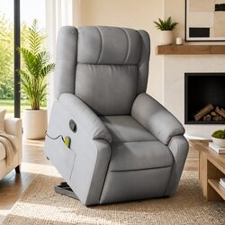 Grey Fabric Recliner Chair with Massage and Power Lift