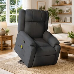 Grey Fabric Power Lift Massage Recliner Chair