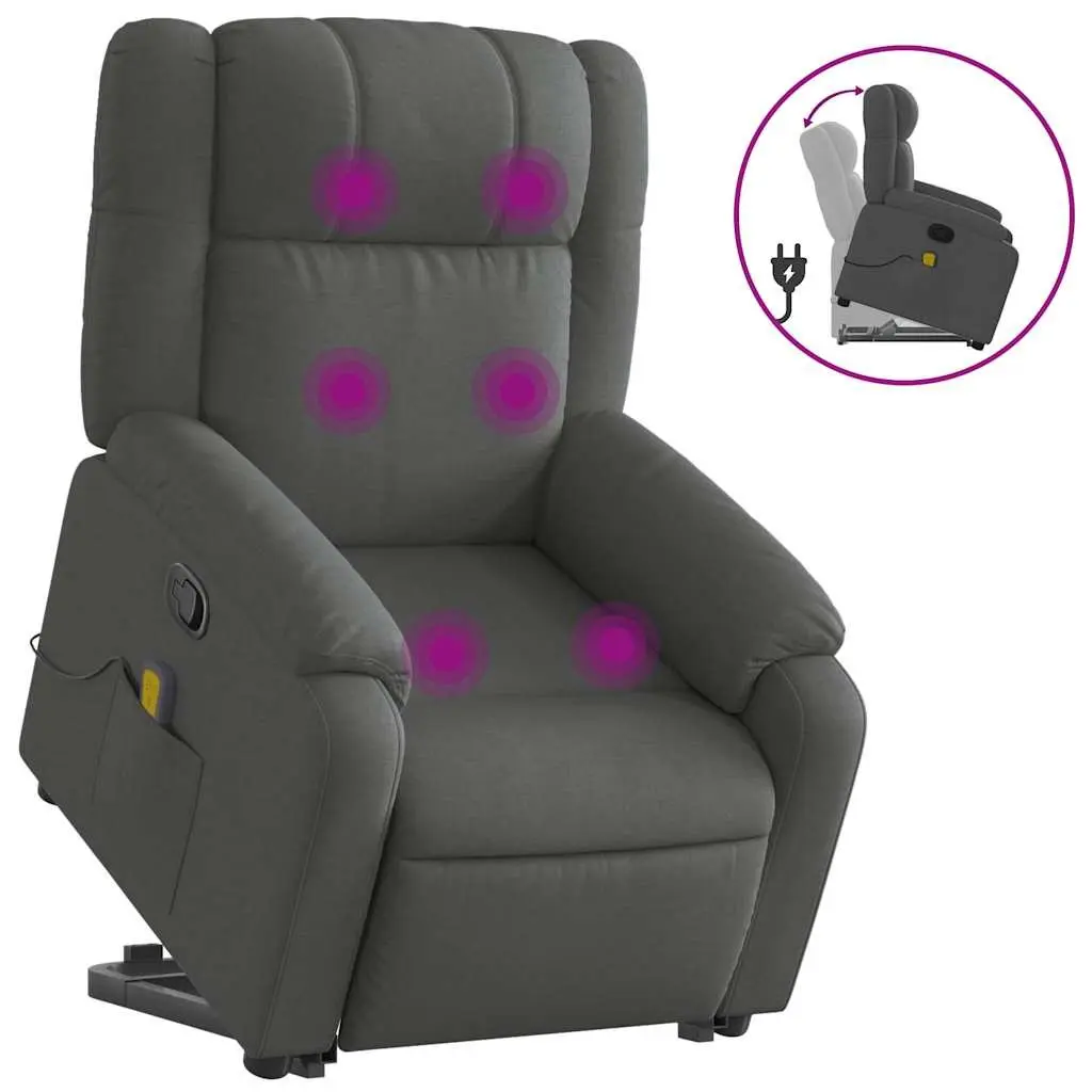 Massage Recliner Chair Stand Up Power Lift Electric Grey Fabric Armchair