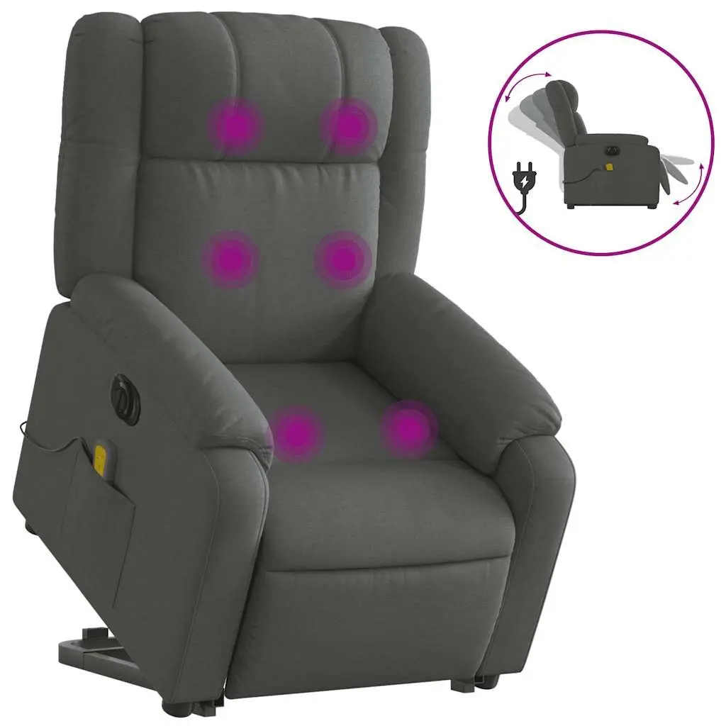 Electric Massage Recliner Chair Power Lift Function Adjustable Grey Fabric