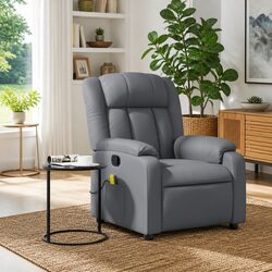 Manual Reclining Grey Faux Leather Massage Chair