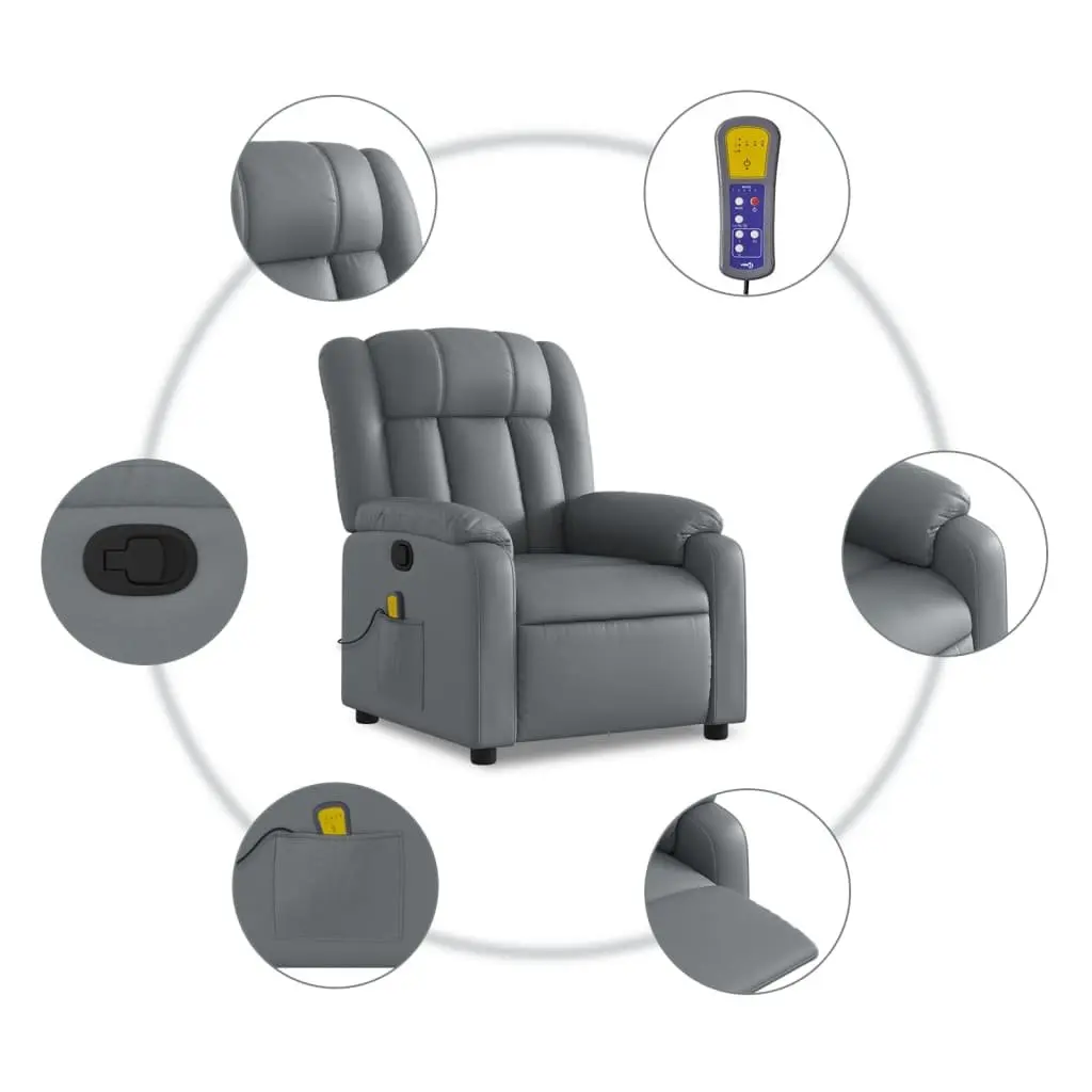 Massage Recliner Chair Manual Reclining Adjustable Backrest Grey Faux Leather