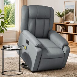 Electric Reclining Massage Chair with Faux Leather Grey Finish