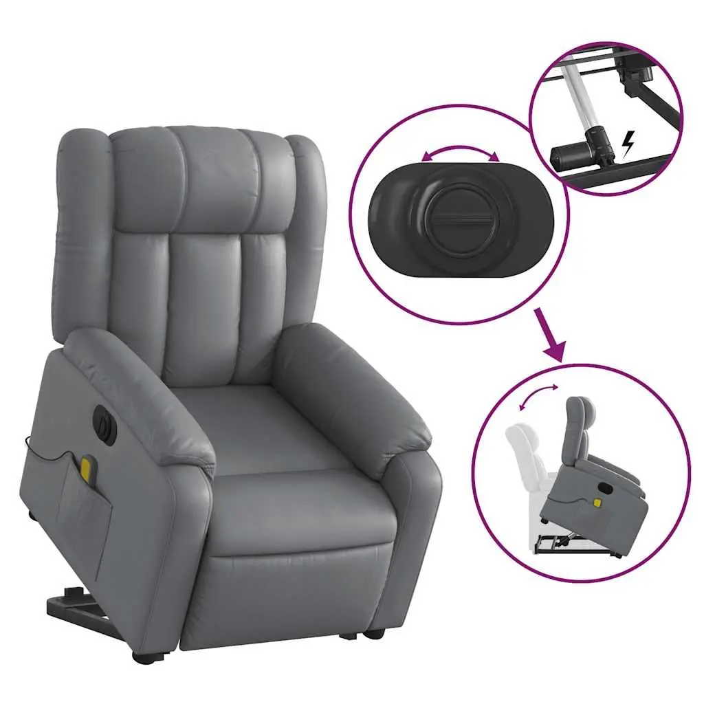 Electric Massage Recliner Chair Power Lift Comfort Grey Faux Leather