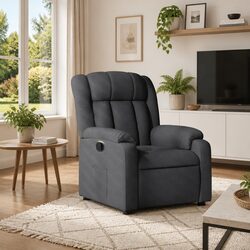 Manual Recliner Armchair in Grey Fabric with Storage Pocket