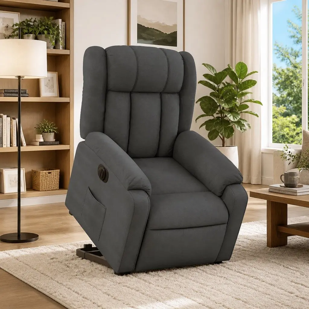 Electric Recliner Chair Power Lift Comfort Grey Fabric