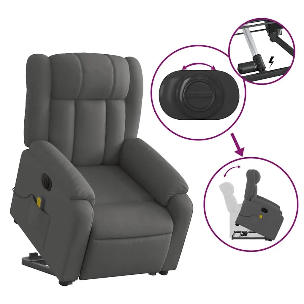 Electric Recliner Chair Grey Fabric with Massage Function Power Lift and Recline