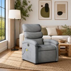 Manual Reclining Massage Chair with Grey Fabric Upholstery