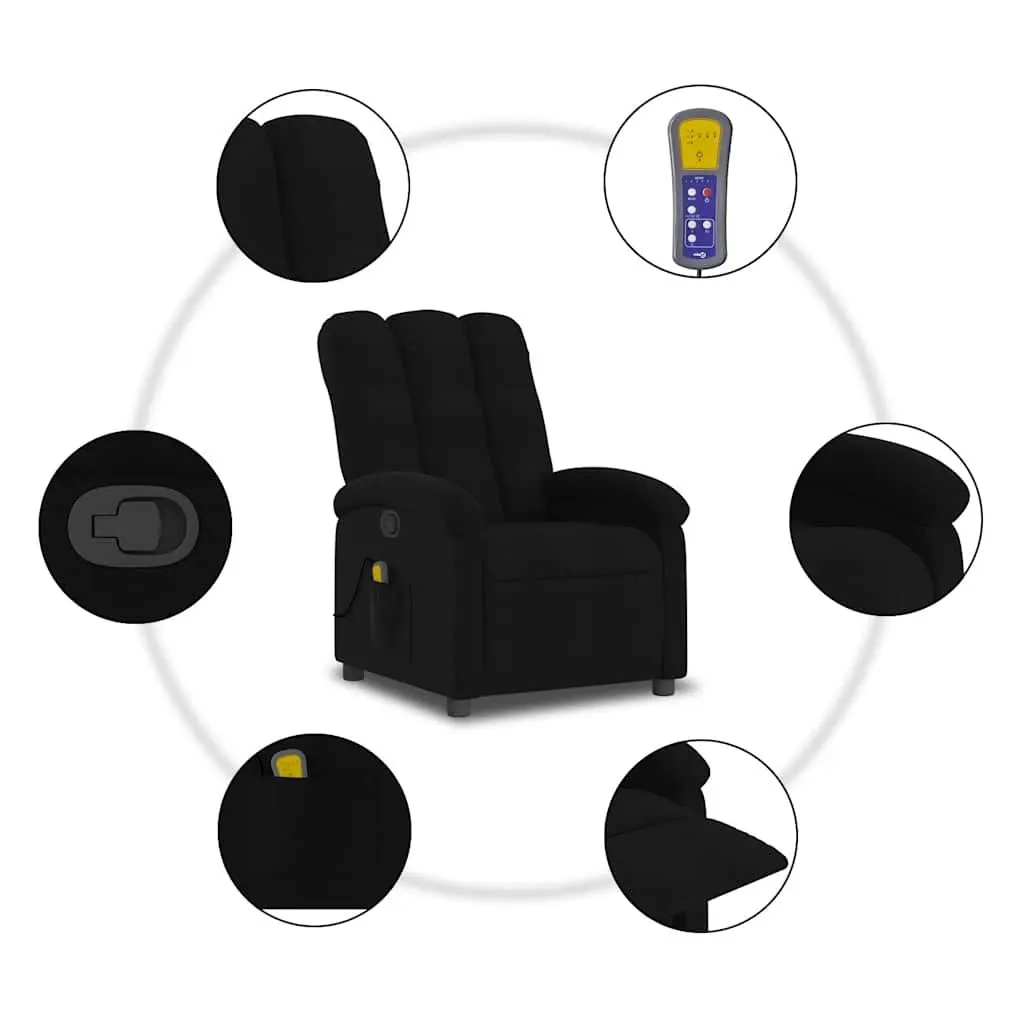Massage Recliner Chair Manual Recline Black Fabric Armchair with Vibration