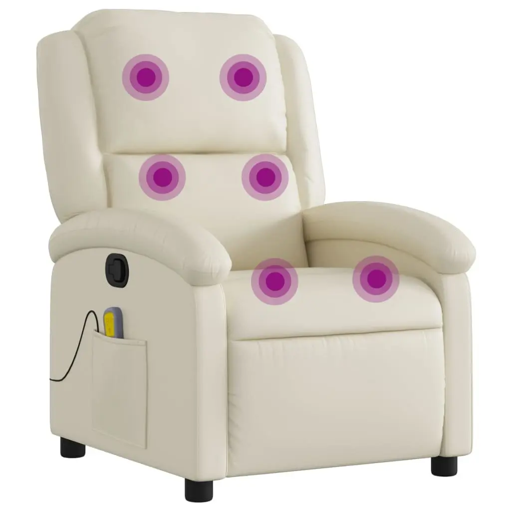 Recliner Chair Manual Vibration Massage Faux Leather Cream Adjustable Footrest 6 Point