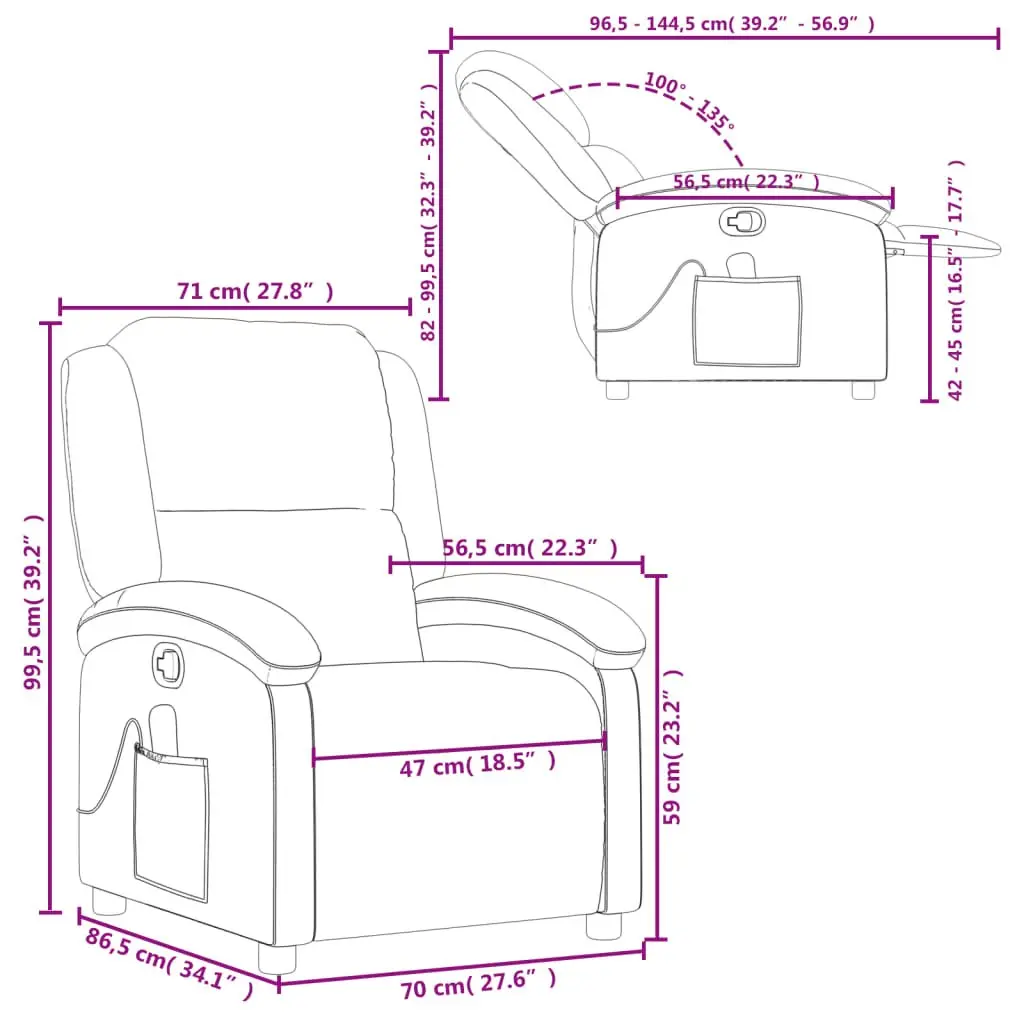 Recliner Chair Manual Vibration Massage Faux Leather Cream Adjustable Footrest 6 Point