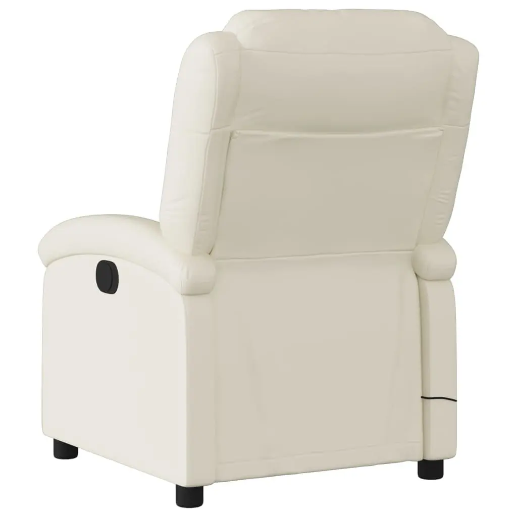 Recliner Chair Manual Vibration Massage Faux Leather Cream Adjustable Footrest 6 Point