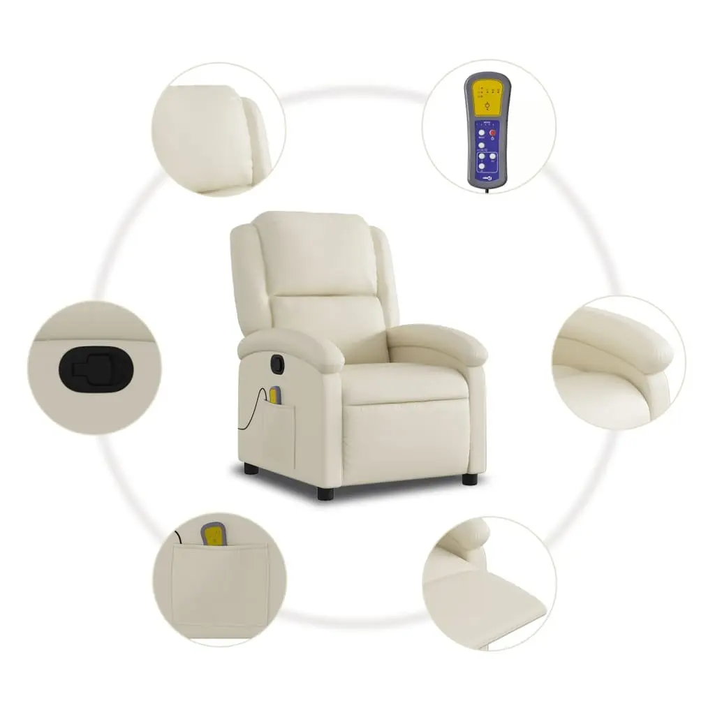 Recliner Chair Manual Vibration Massage Faux Leather Cream Adjustable Footrest 6 Point