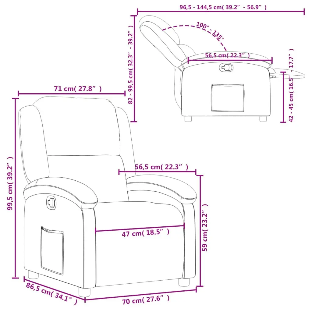 Recliner Armchair Black Leather Manual Reclining Function Comfortable Padded