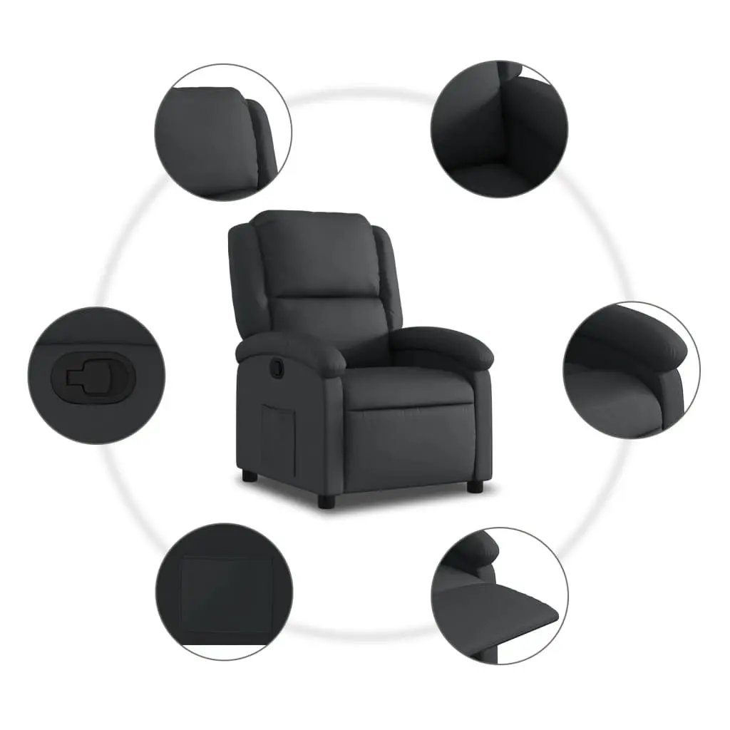 Recliner Armchair Black Leather Manual Reclining Function Comfortable Padded