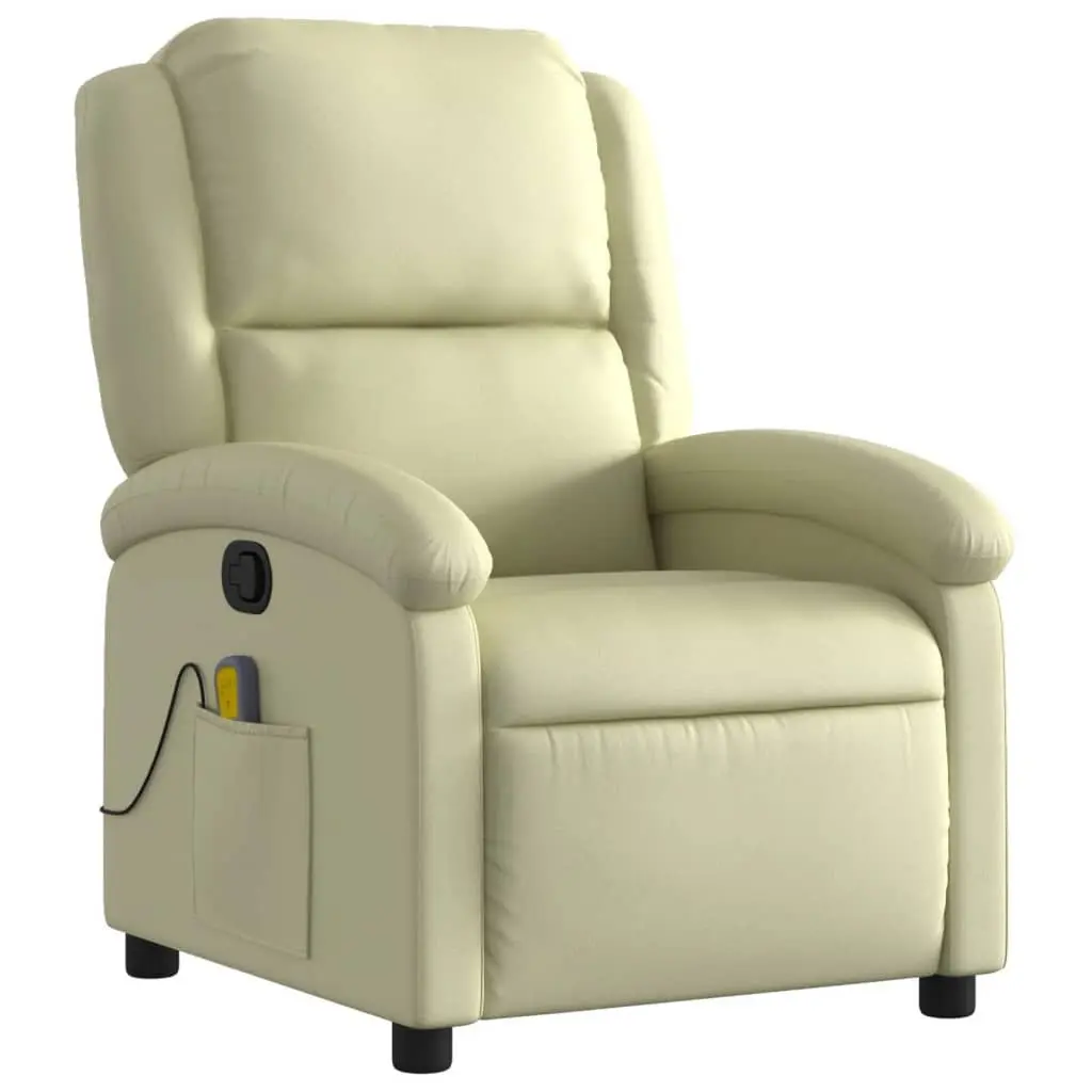 Massage Recliner Chair Manual Recline Cream Leather 6 Points Vibration Armchair
