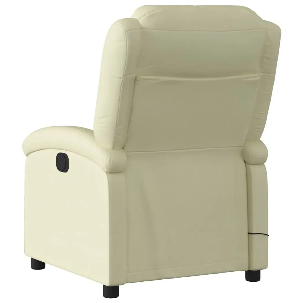 Massage Recliner Chair Manual Recline Cream Leather 6 Points Vibration Armchair