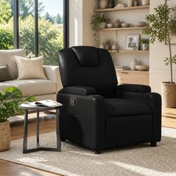 Black Manual Reclining Armchair with Storage Features