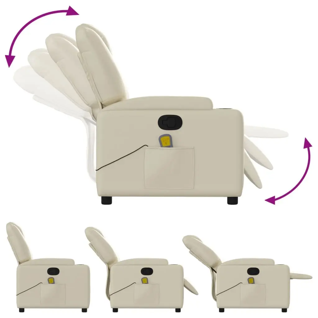 Recliner Massage Chair Cream Faux Leather Manual Recline Vibration 135 Degrees