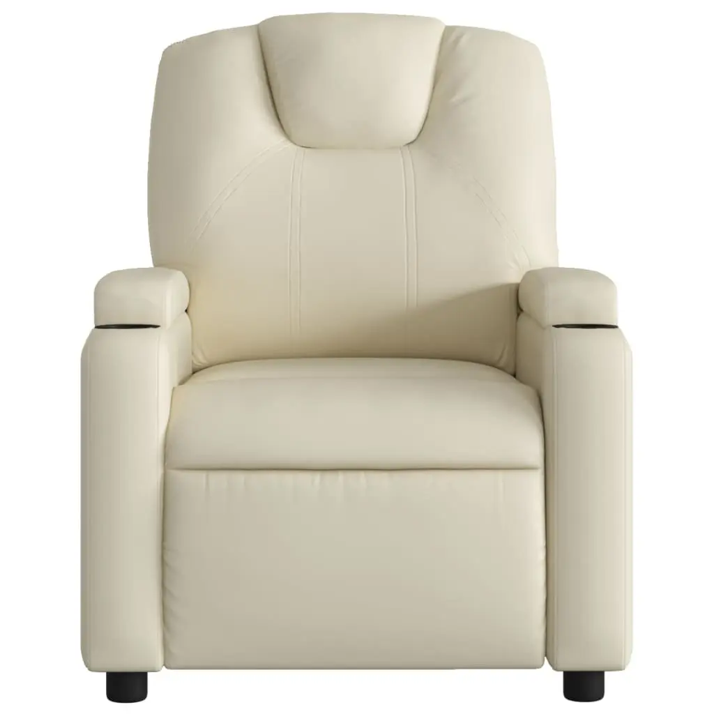 Recliner Massage Chair Cream Faux Leather Manual Recline Vibration 135 Degrees
