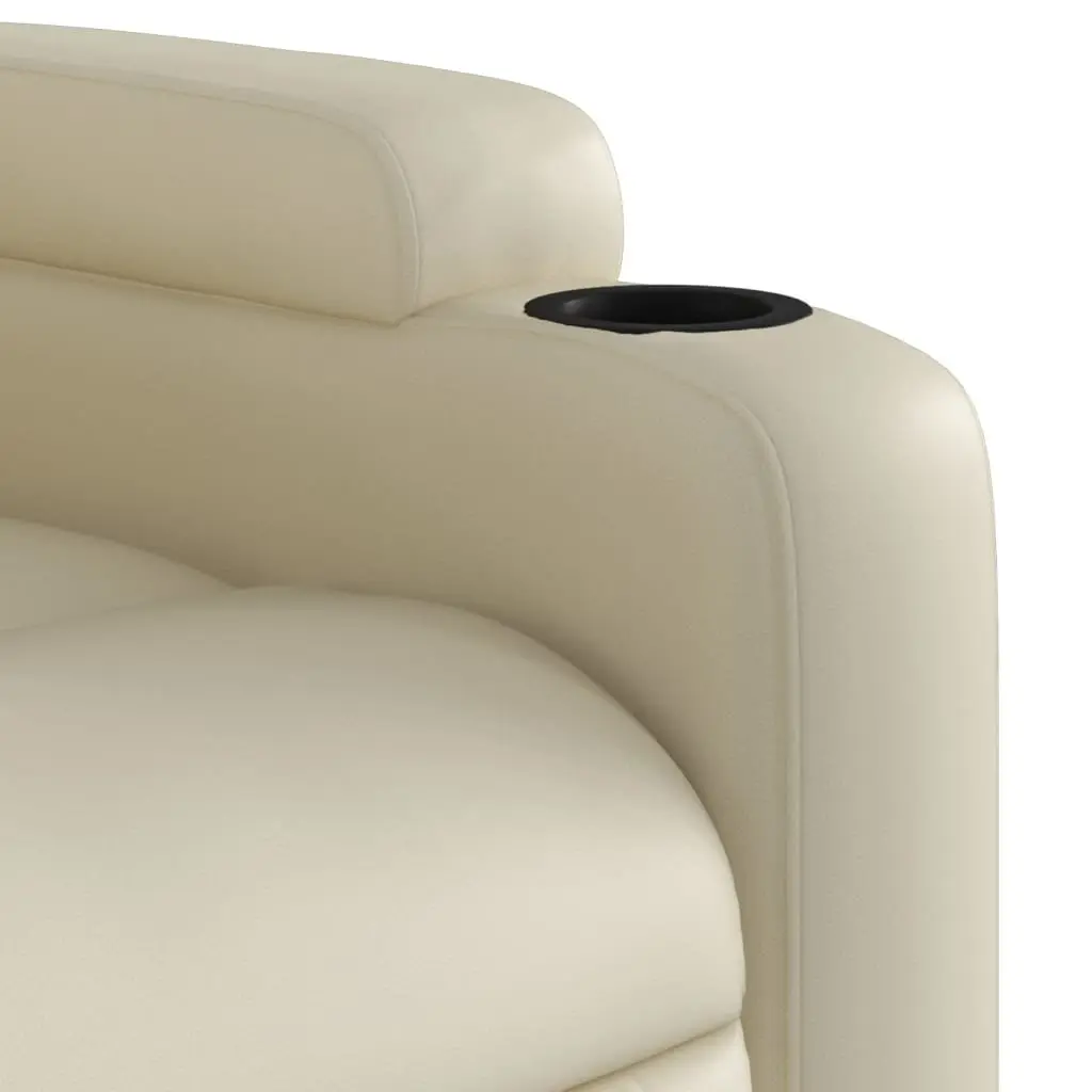 Recliner Massage Chair Cream Faux Leather Manual Recline Vibration 135 Degrees