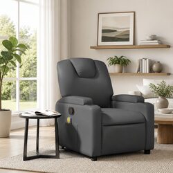 Manual Recline Grey Faux Leather Massage Armchair
