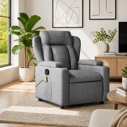 Manual Reclining Massage Chair with Grey Fabric Upholstery