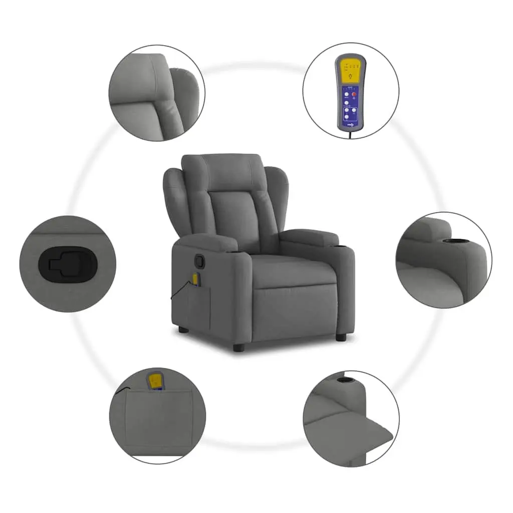 Massage Recliner Chair Manual Reclining 135 Degrees Grey Fabric
