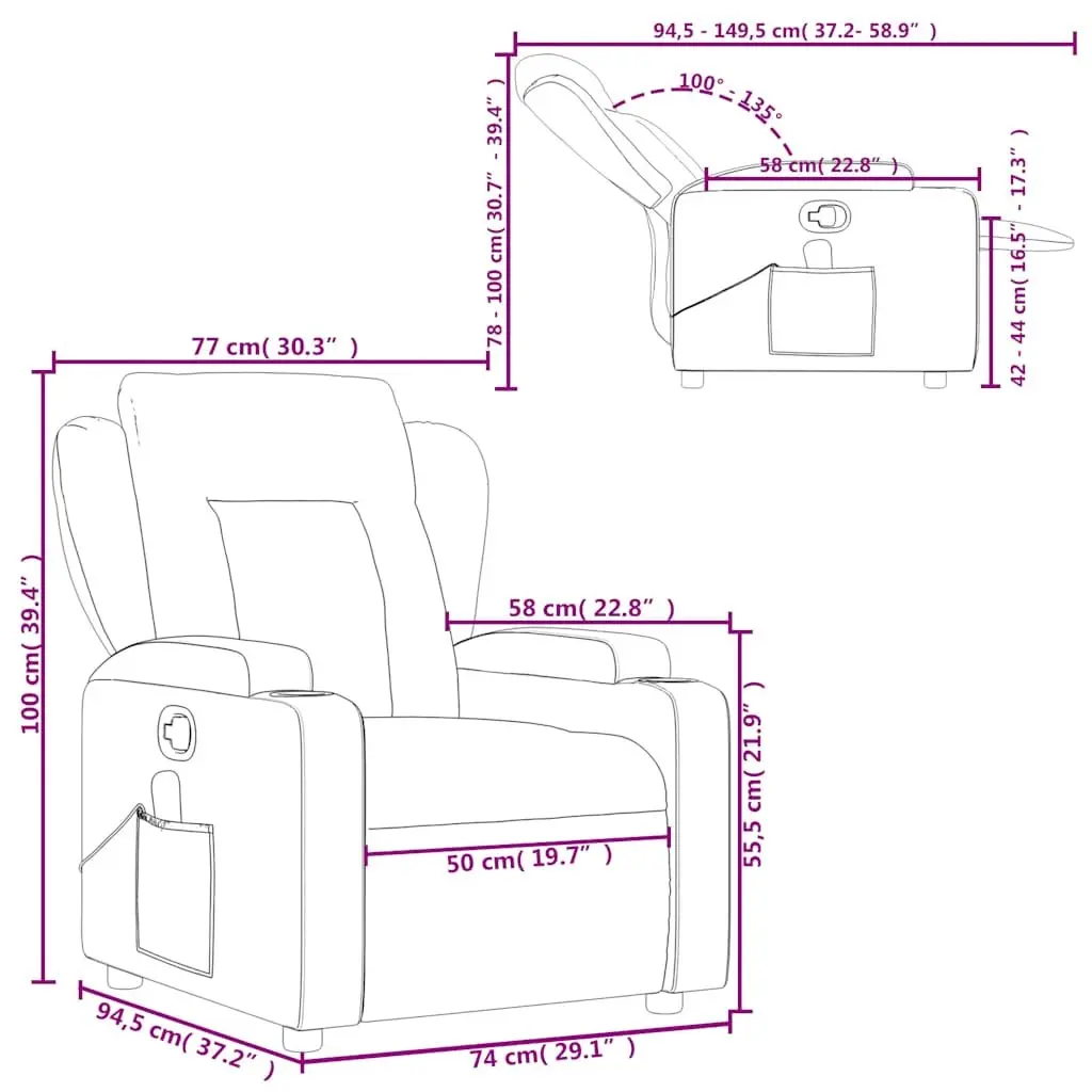 Massage Recliner Chair Manual Recline Vibration Massage 135 Degrees Cream Fabric