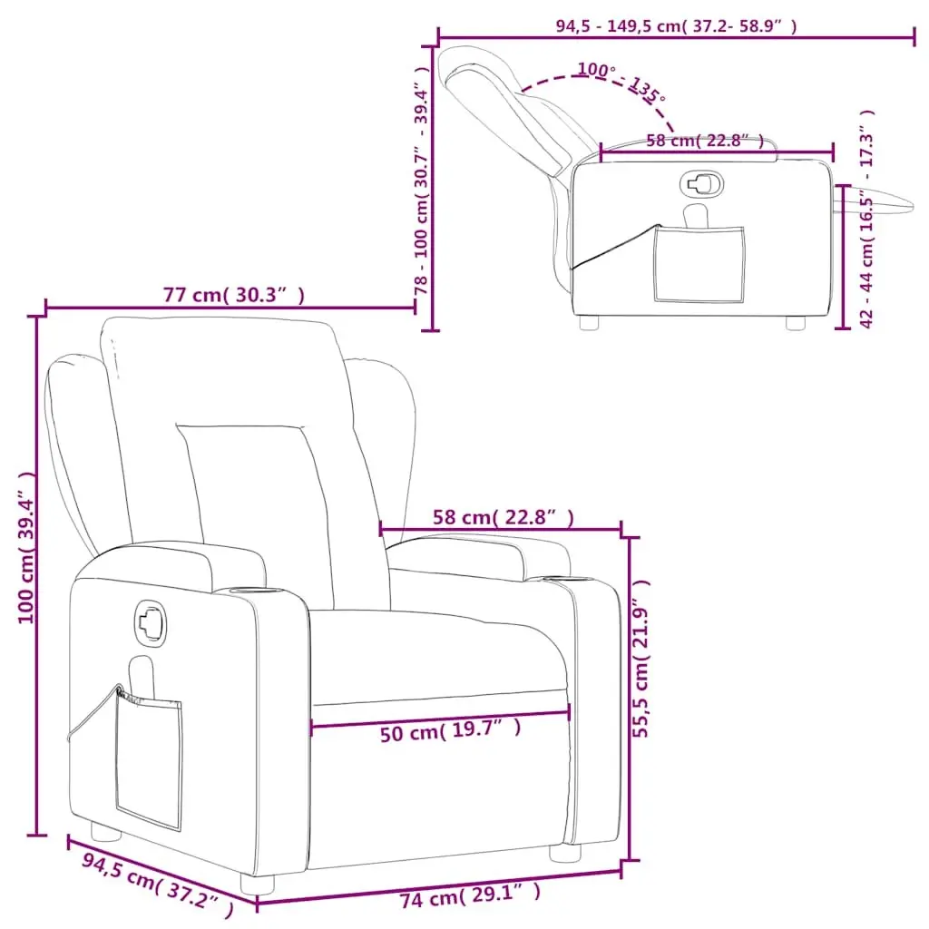 Massage Recliner Chair Manual Recline Cream Faux Leather 135 Degrees Vibration Massage
