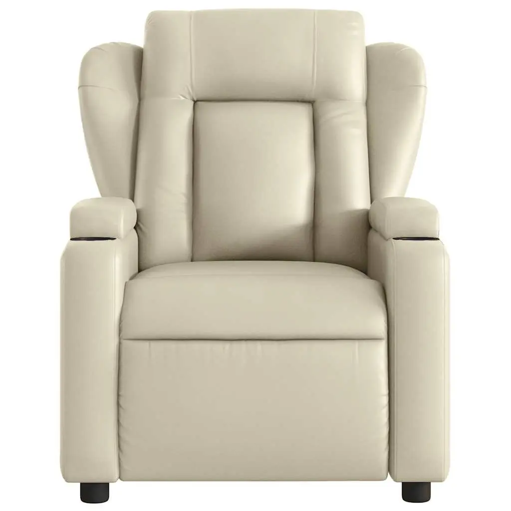 Massage Recliner Chair Manual Recline Cream Faux Leather 135 Degrees Vibration Massage