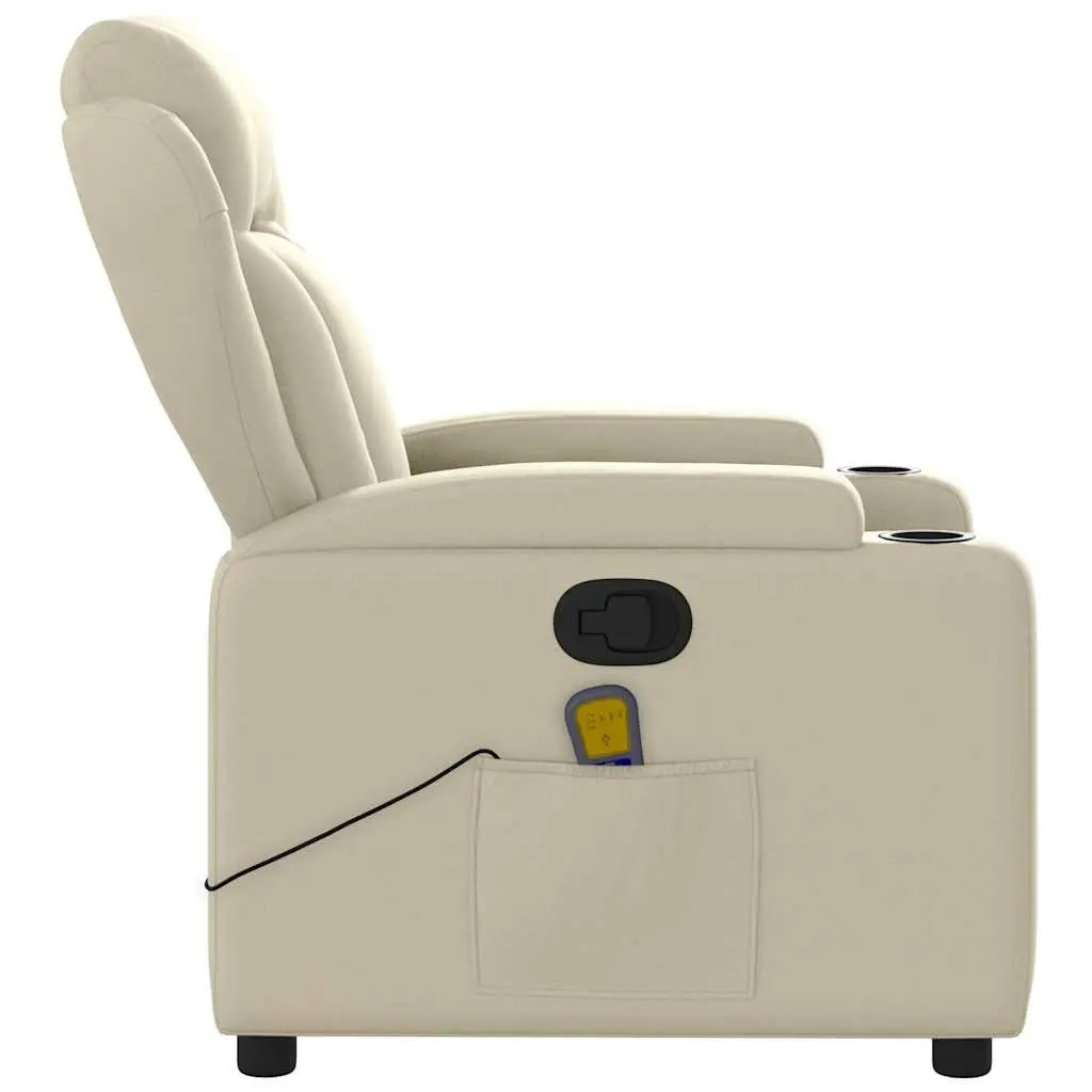 Massage Recliner Chair Manual Recline Cream Faux Leather 135 Degrees Vibration Massage