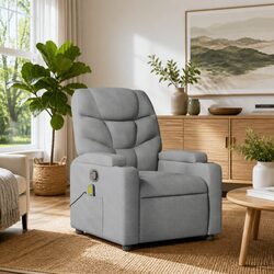 Manual Recline Grey Fabric Massage Recliner Armchair