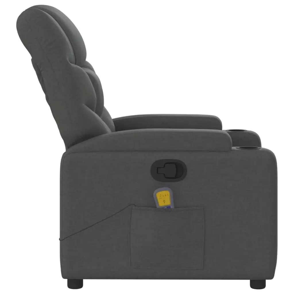 Massage Recliner Chair Manual Reclining Grey Fabric 135 Degrees with Vibration Massage and Cup Holders