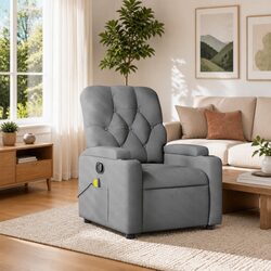 Manual Recline Grey Fabric Massage Armchair with USB Power
