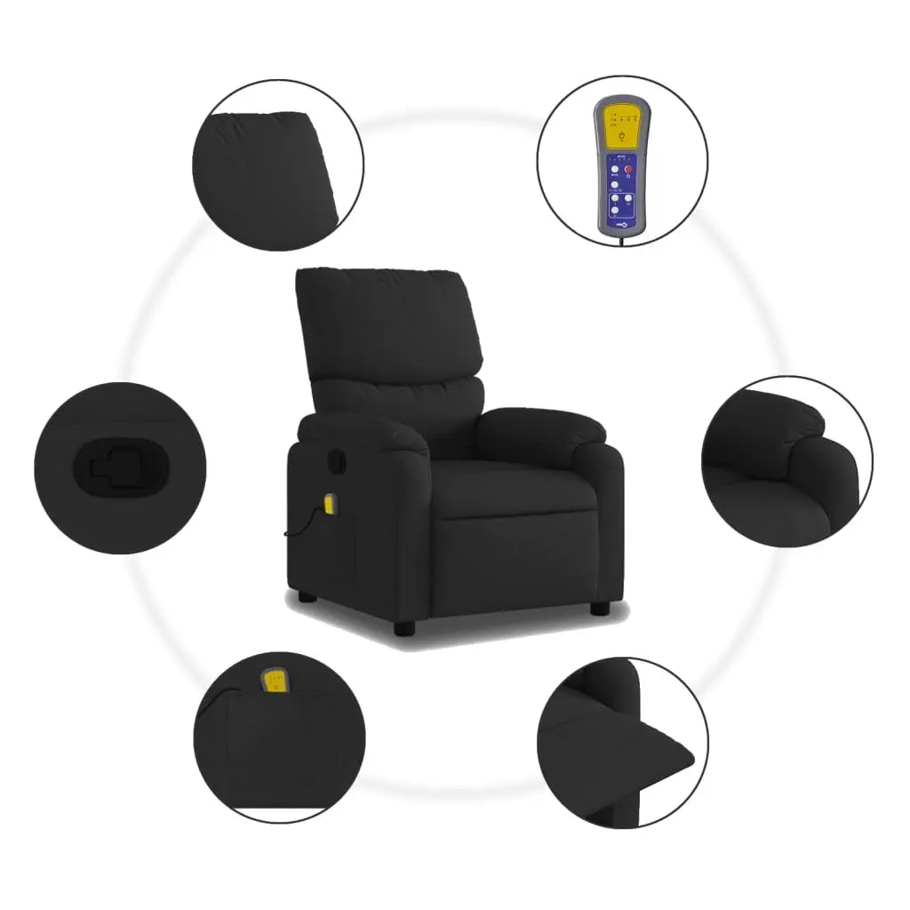 Massage Recliner Chair Manual Recline Adjustable Footrest 6 Vibration Points Black Fabric