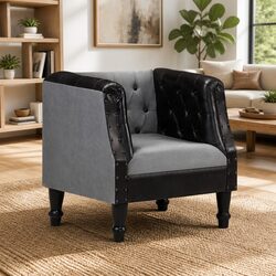 Black Leather Tub Chair Featuring Mango Wood Legs
