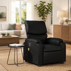 Manual Recline Black Faux Leather Massage Chair