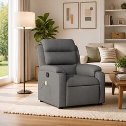 Grey Fabric Massage Recliner with Manual Recline
